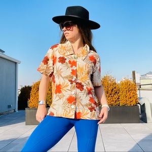 COLDWATER CREEK Jewel Button Down Linen Floral Hawaii Shirt